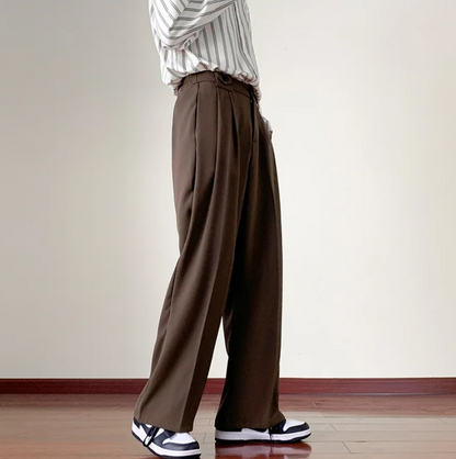 Men Plain Wide Leg Dress Pants | Business Casual Pants | Slim-Fit Trousers