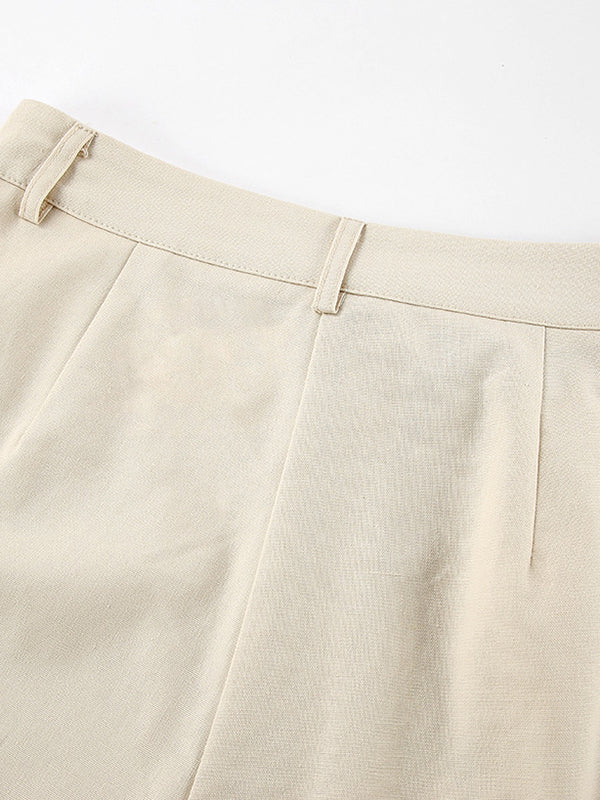 Solid Color Sleeveless Asymmetric Split-Joint  V-Neck Vest Tops +  Straight Leg Pants Suits Two Pieces Set