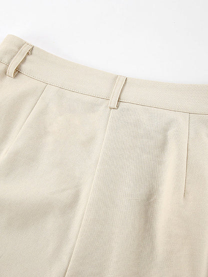 Solid Color Sleeveless Asymmetric Split-Joint  V-Neck Vest Tops +  Straight Leg Pants Suits Two Pieces Set