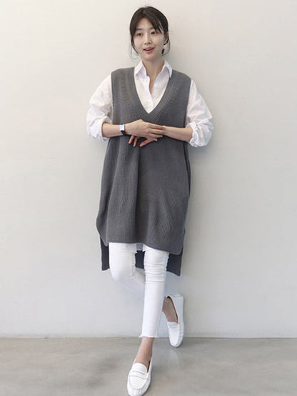Office Long Sleeves Solid Color Lapel Blouses Shirt Dress