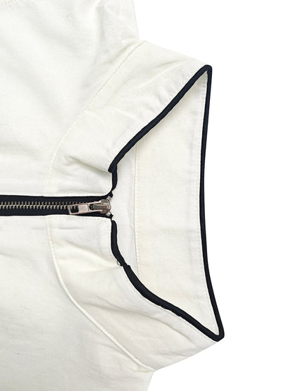 A-Line High Waisted Pockets Solid Color Zipper Stand Collar Midi Dresses