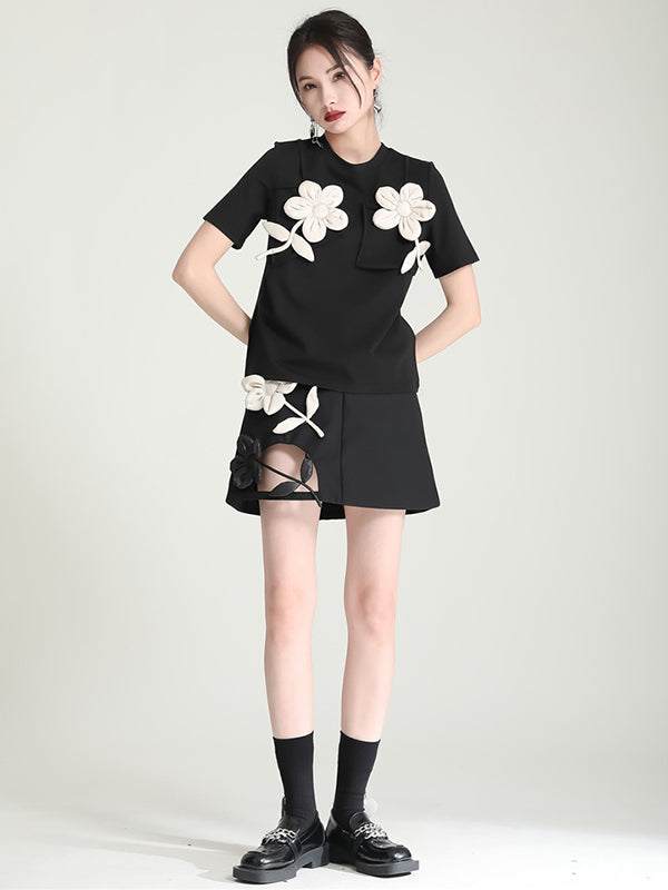 T-shirt original et élégant avec appliques de couleur contrastée 