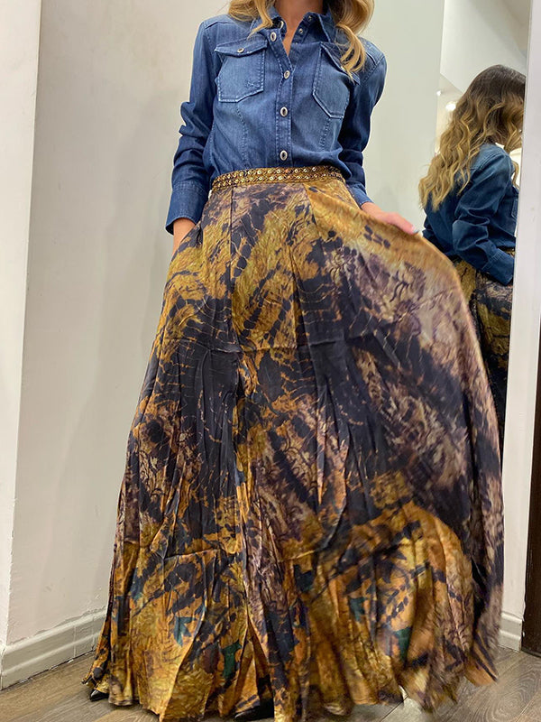 Jupe ample à imprimé floral contrasté 