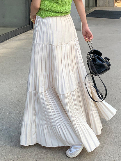 A-Line High Waisted Pleated Solid Color Split-Joint Skirts Bottoms APRICOT One_size