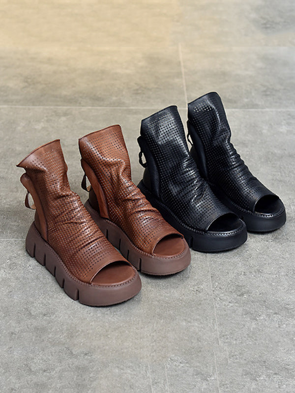 High-Top Open Toe Mesh Zipper Platform Shoes Sandals