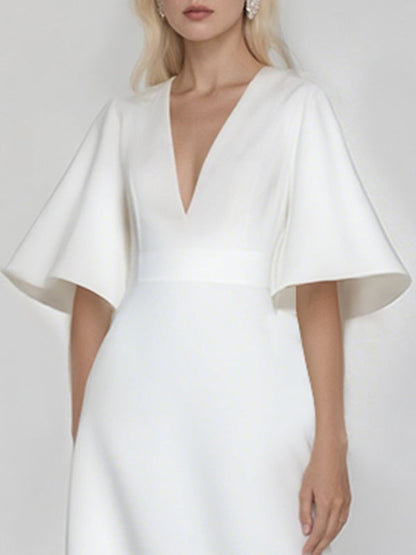 Batwing Sleeves Solid Color Split-Joint V-Neck Evening Dresses Maxi Dresses