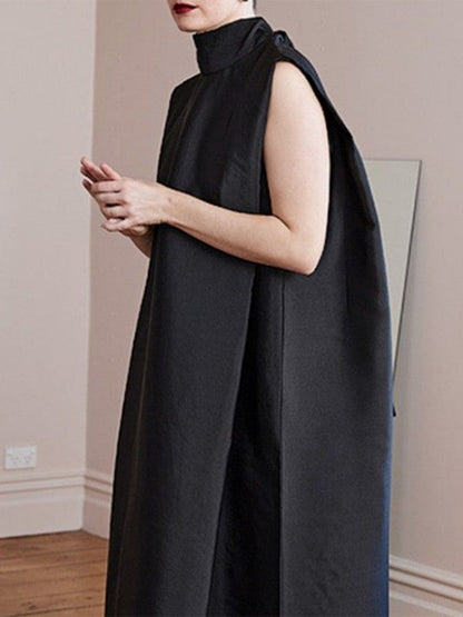 Loose Solid Color High Neck Maxi Dresses
