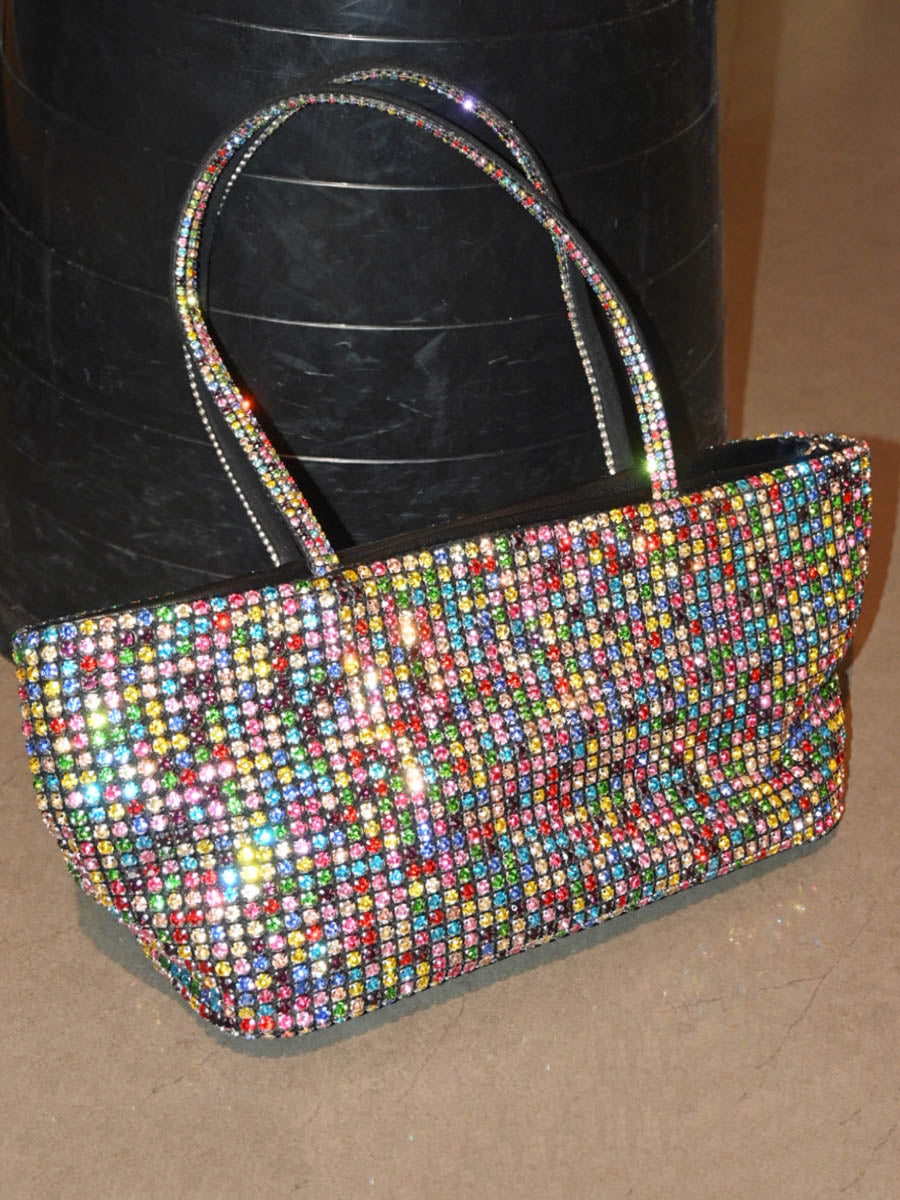 Zipper Solid Color Rhinestone Satchels Bags