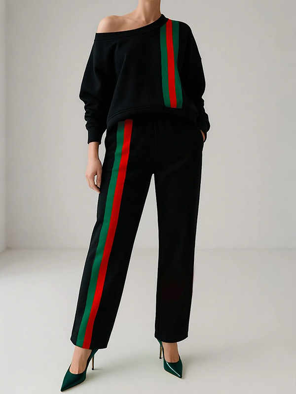 Contrast Color Striped Casual Pants Bottoms Trousers