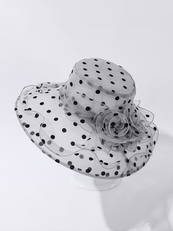 Flower Shape Gauze Polka Dot See-Through Split-Joint Sun Hat