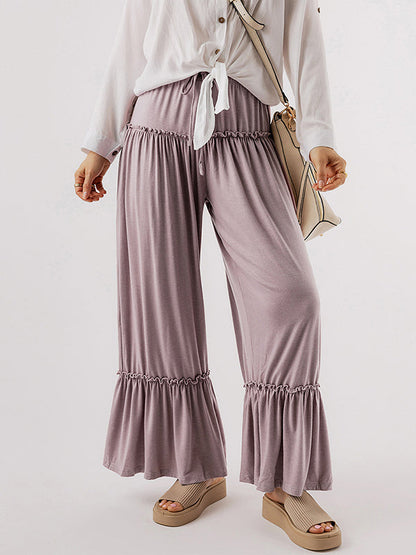 High Waisted Loose Pleated Solid Color Pants Trousers