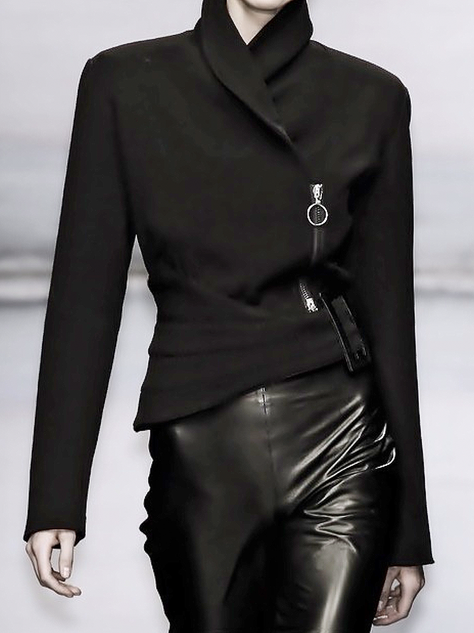 Long Sleeves Asymmetric Solid Color Zipper Stand Collar Jackets