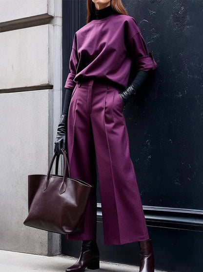 Solid Color Simple Casual Suit Trousers Set