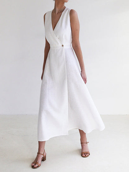 Loose Sleeveless Split-Joint V-Neck Maxi Dresses