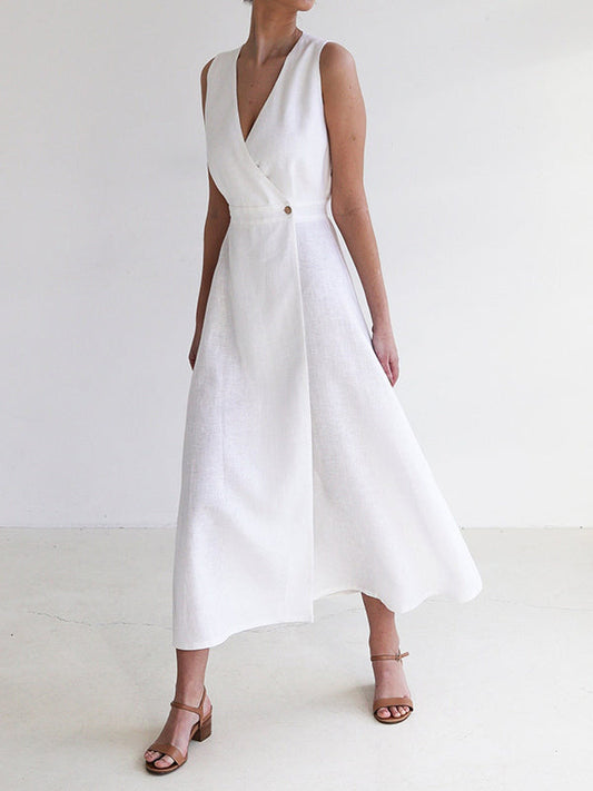 Loose Sleeveless Split-Joint V-Neck Maxi Dresses