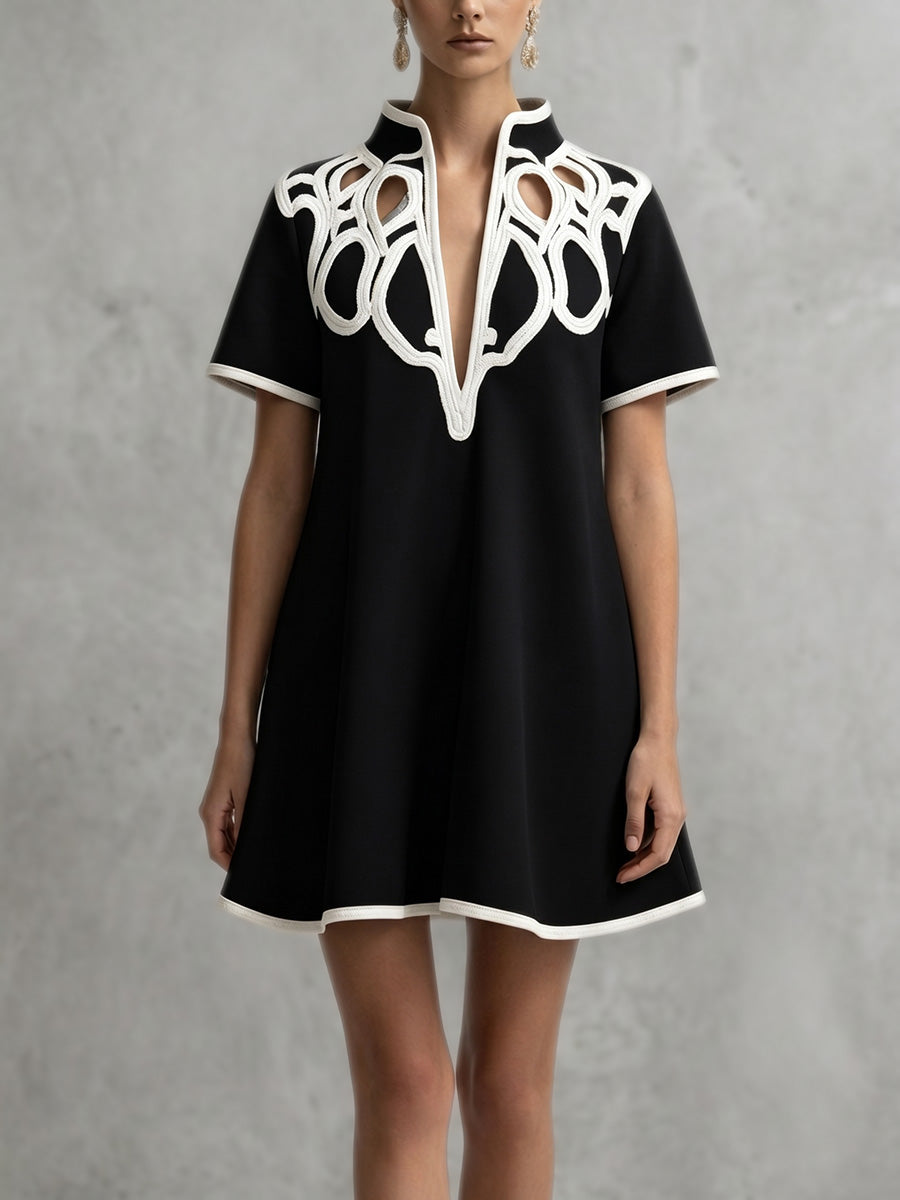 A-Line Loose Contrast Color V-Neck Mini Dresses
