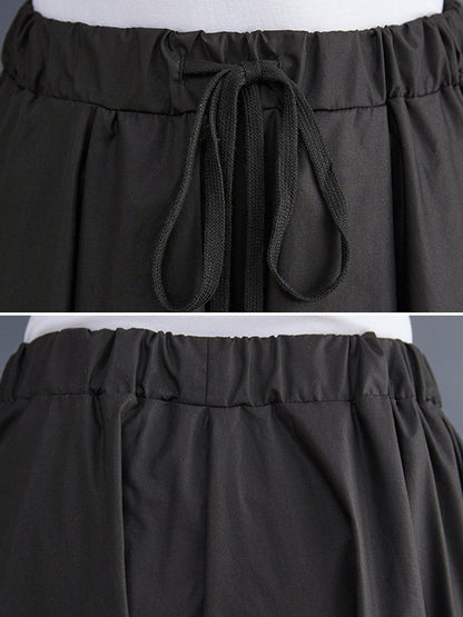 Cropped A-Line Drawstring Solid Color Pants Culotte