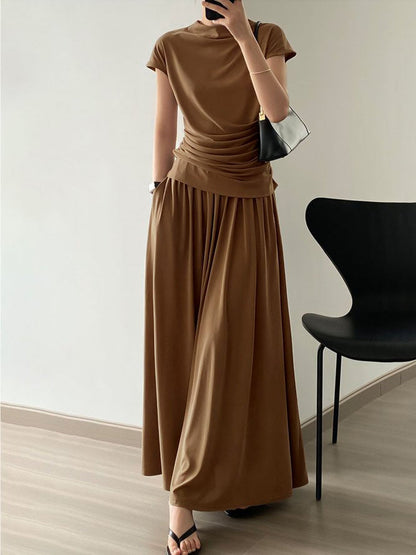 High Waisted Loose Solid Color Long Skirts Skirts Bottoms
