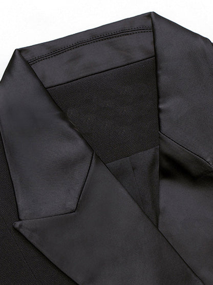 Flared Sleeves Long Sleeves Asymmetric Buttoned Solid Color Split-Joint Notched Collar Blazer Outerwear