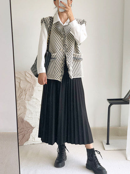 Gilet ample sans manches à poches boutonnées et à franges, rayé, col en V, vêtements d'extérieur 