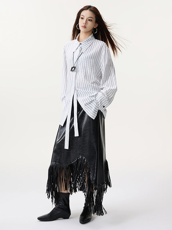 Long Sleeves Loose Striped Lapel Collar Blouses&Shirts Tops