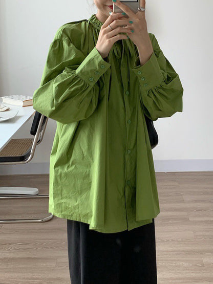 Urban Loose Puffärmel Agaric Laces Falbala Einfarbige Blusen 