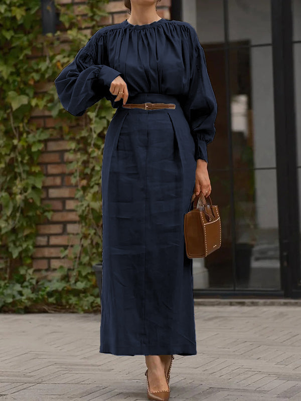 Loose Pleated Solid Color Split-Joint Skirts