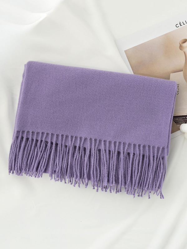 Keep Warm Solid Color Tasseled Shawl&Scarf LIGHT PURPLE One_size