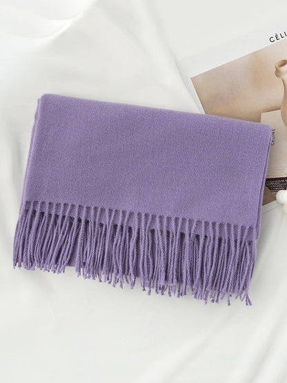 Keep Warm Solid Color Tasseled Shawl&Scarf LIGHT PURPLE One_size