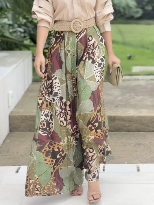 High Waisted Wide Leg Printed Pants