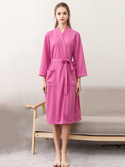 Comfortable Solid Bandage Thin Pajama Robe FUSCHIA Women