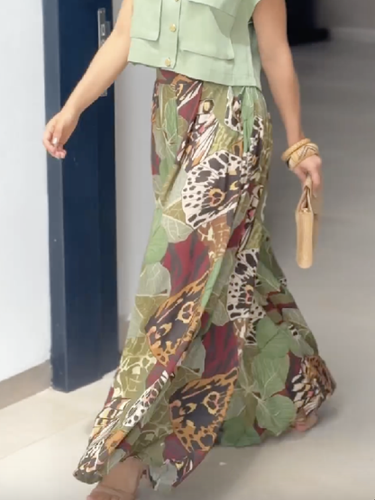 High Waisted Wide Leg Printed Pants