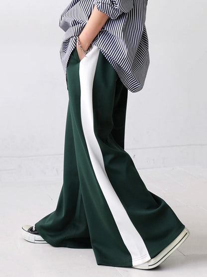 Loose Wide Leg Contrast Color Elasticity Casual Pants Bottoms Trousers