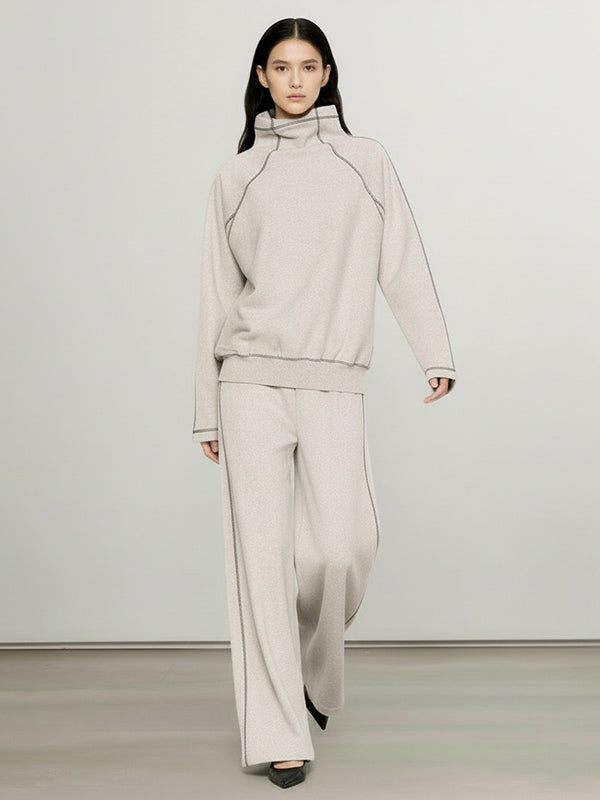 Comfort Long Sleeves Turtleneck Sweatshirts + Drawstring Wide Leg Pants Two Pieces Set