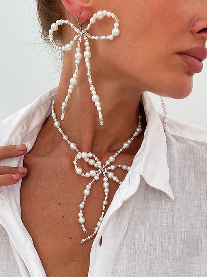 Bowknot Drop Earrings + Necklaces Accessories