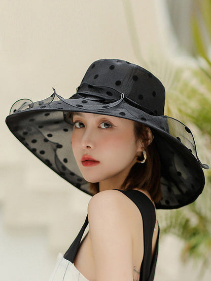 Flower Shape Gauze Polka Dot See-Through Split-Joint Sun Hat