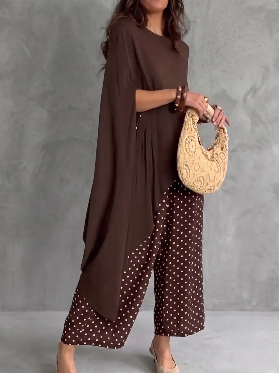 Batwing Sleeves Loose Asymmetric Solid Color Round-Neck Blouses&Shirts Tops
