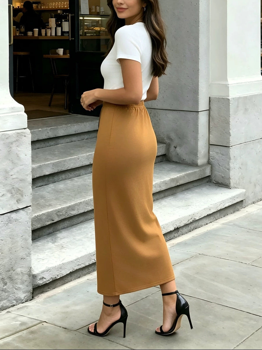 Bodycon High Waisted Solid Color Zipper Skirts Bottoms