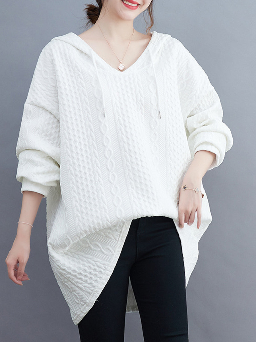 Solid Color Drawstring Loose Long Sleeves Hooded Hoodies Tops