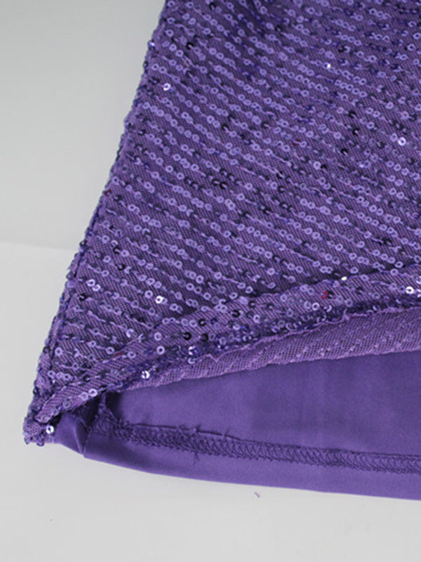 Robe longue fendue à col spaghetti et sequins croisés dans le dos 