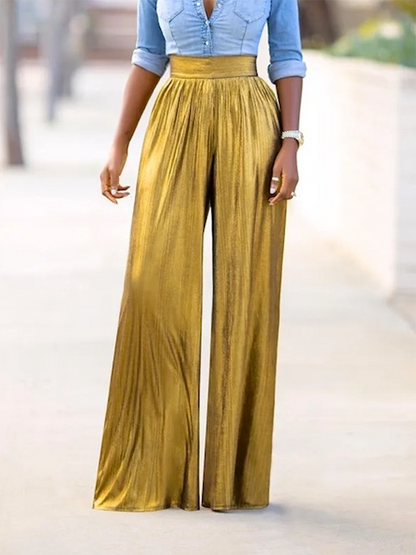 Loose Wide Leg Shiny Solid Color Casual Pants Bottoms Trousers