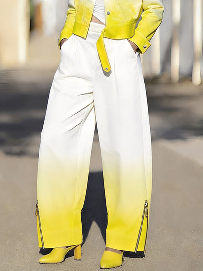 Wide Leg Gradient Pockets Zipper Pants Trousers