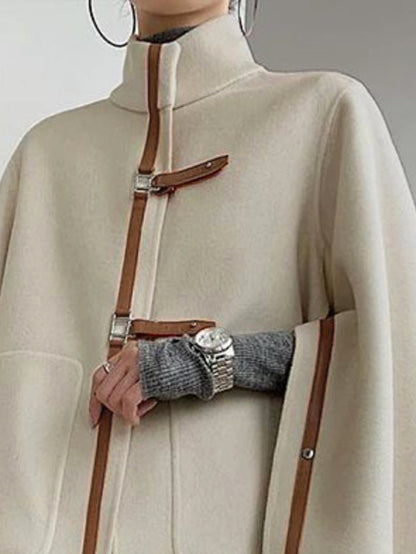 Long Sleeves Loose Buckle High Neck Outerwear