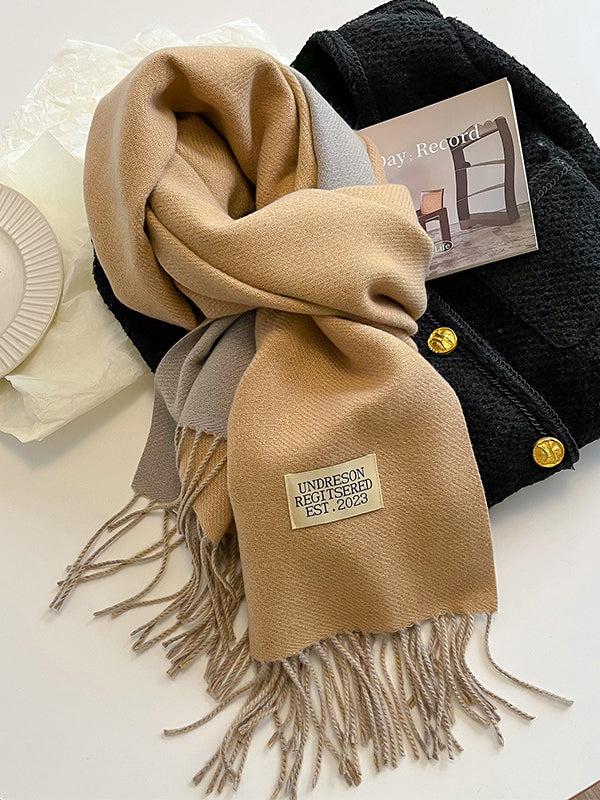 Keep Warm Tasseled Shawl&Scarf BEIGE BLACK One_size