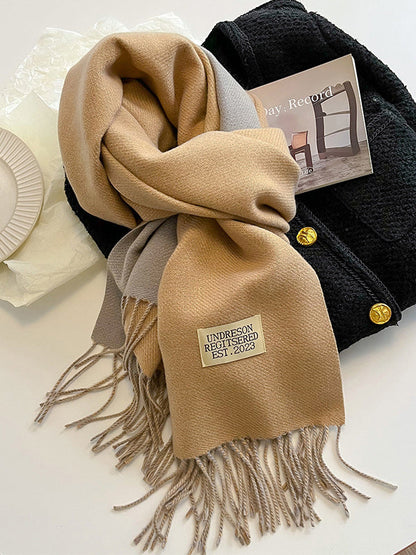 Keep Warm Tasseled Shawl&Scarf BEIGE BLACK One_size