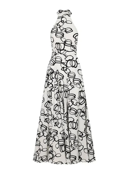 High Waisted Loose Contrast Color No Belt Tied Halter-Neck Jumpsuits