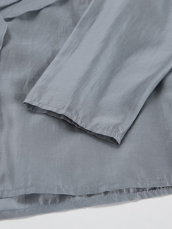 Long Sleeves Backless Ruffled Solid Color V-Neck Blouses&Shirts Tops