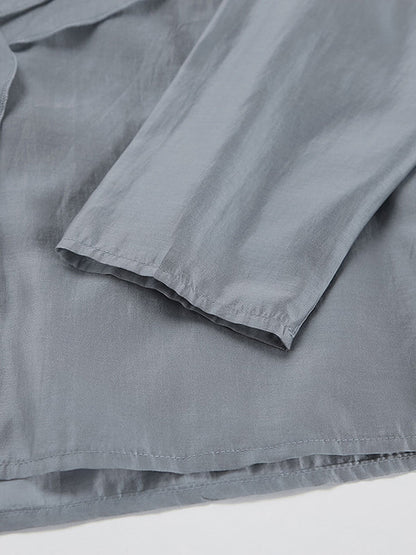 Long Sleeves Backless Ruffled Solid Color V-Neck Blouses&Shirts Tops