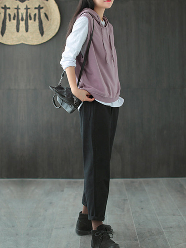 Artistic Retro Solid Hooded Vest