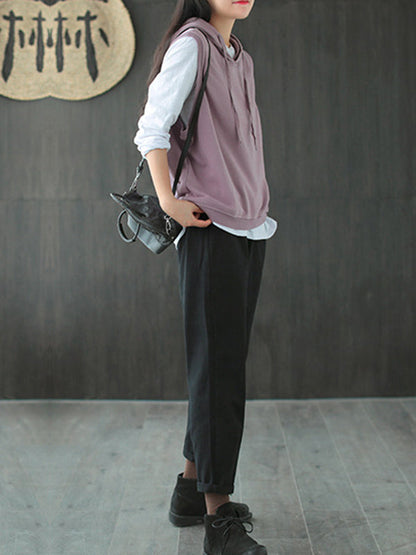 Artistic Retro Solid Hooded Vest